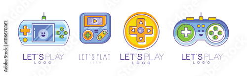 Lets Play Logo Design with Colorful Gaming Element Vector Set