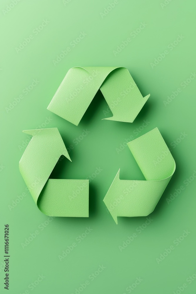 Recycling symbol made from green paper eco-friendly concept studio setting minimalist design creative viewpoint Recycling symbol made from green paper eco-friendly concept studio setting minimalist design creative viewpoint