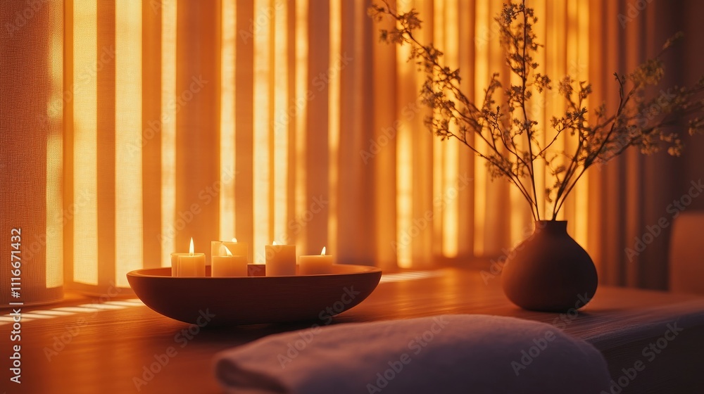 Serene Evening: Candles and Blossoms by the Window Serene Evening: Candles and Blossoms by the Window