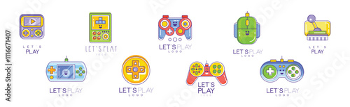Lets Play Logo Design with Colorful Gaming Element Vector Set