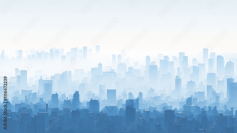 Naklejka premium Urban landscape panorama cityscape digital art foggy atmosphere aerial view modern serenity for urban exploration