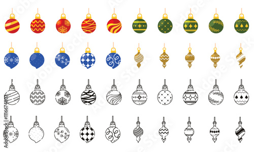 Christmas ornaments set with festive patterns Vector