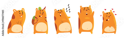 Cute Hamster Character with Pretty Snout Vector Set