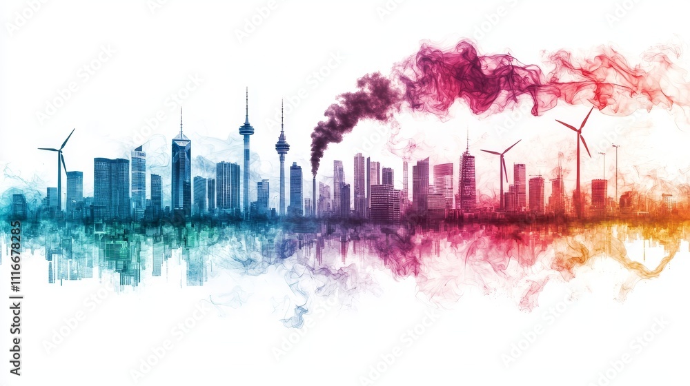 Fototapeta premium Urban pollution crisis toronto skyline illustrating environmental impact through art city digital artwork urban aesthetic