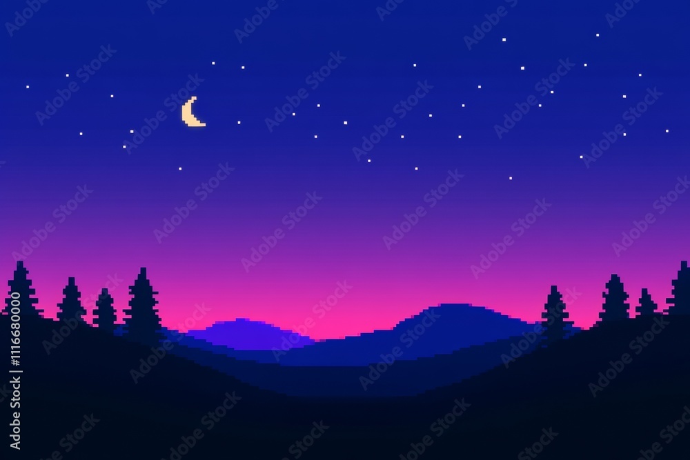 A computer generated image of a starry night sky with a full moon, pixel art 8 bit A computer generated image of a starry night sky with a full moon, pixel art 8 bit