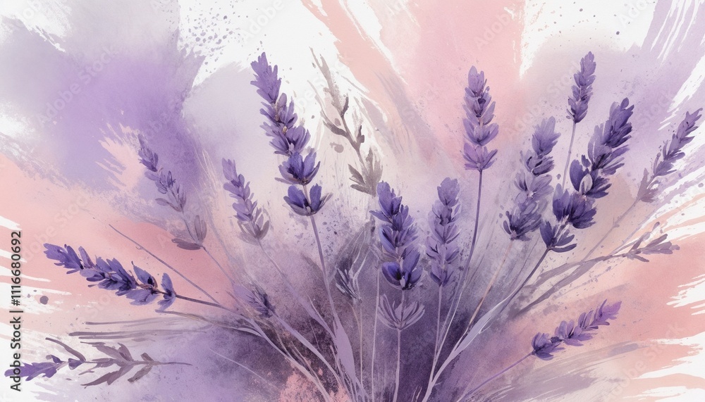 Obraz premium Watercolor lavender flowers in soft pastel shades
