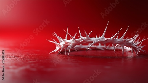 A simple, white, circular crown of thorns on a plain red background.