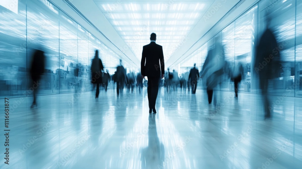 A Man Walks Through A Blurry Hallway of People A Man Walks Through A Blurry Hallway of People