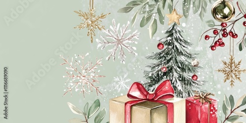 Merry Christmas and Happy New, Year, watercolor retro style, invitation, card, design.