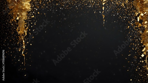 Gold liquid is splashing down from the top corners of a black background.

