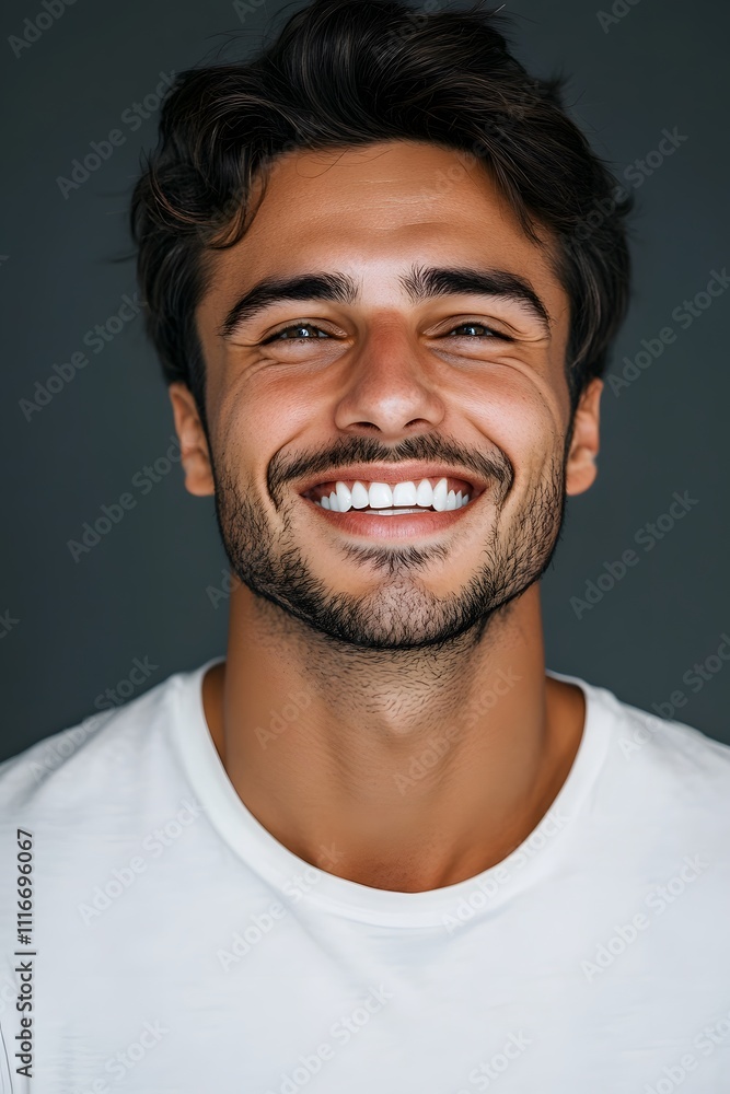 Photo portrait of a handsome man smiling with clean teeth Photo portrait of a handsome man smiling with clean teeth
