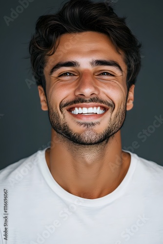 Photo portrait of a handsome man smiling with clean teeth