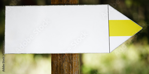 Yellow tourist trail empty sign. Copy space for text. photo