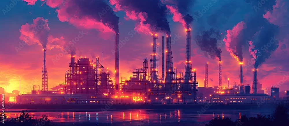 Vibrant sunset over an industrial complex. Vibrant sunset over an industrial complex.