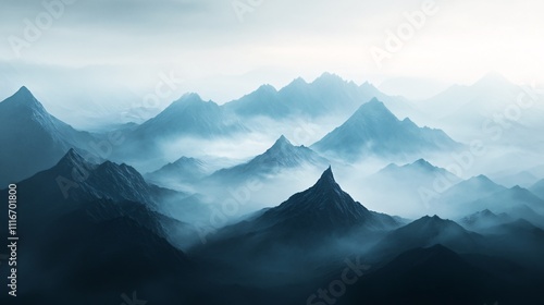 Majestic Mountain Range in Mist