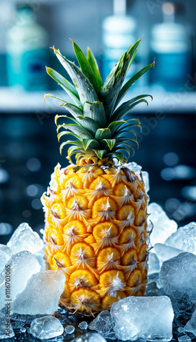 Frozen pineapple in ice cubes