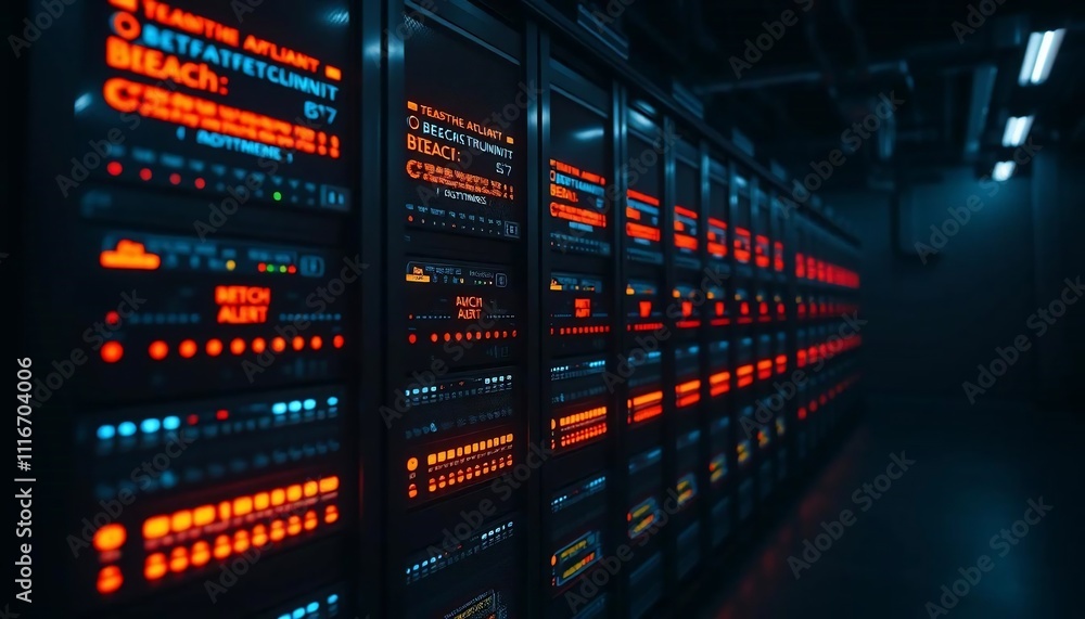 Naklejka premium Data Center Server Room Network Technology Cybersecurity and Digital Infrastructure