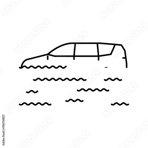 flooded car disaster line icon vector. flooded car disaster sign. isolated contour symbol black illustration