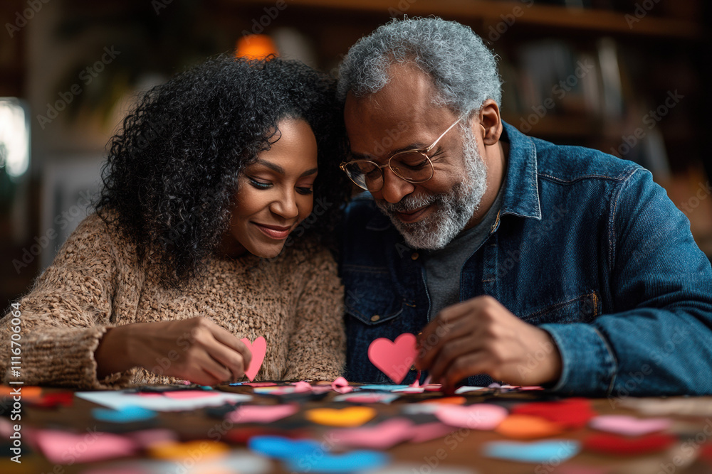 Fototapeta premium Heartwarming DIY Valentine’s moment filled with creativity, laughter, and affection. 