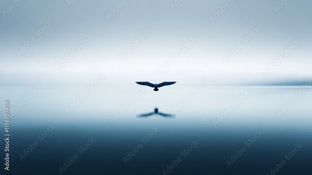 Naklejka premium Soaring Bird Above Calm Water