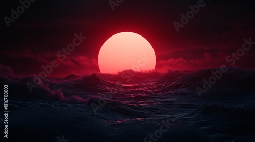 Stunning sunset over turbulent ocean waves