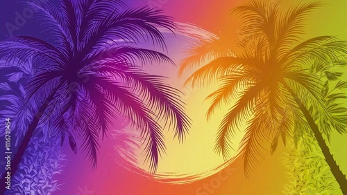 Vibrant Tropical Sunset with Palm Trees and Gradient Sky for Background