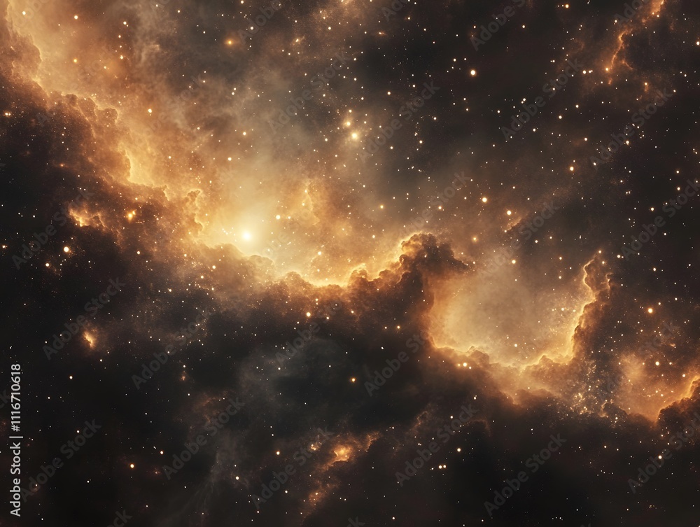 Obraz premium Mesmerizing abstract image featuring swirling golden particles in a spiral formation, evoking cosmic energy and dynamic motion against a dark background