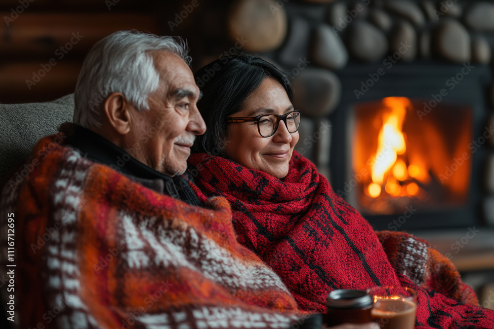 Fototapeta premium Romantic and peaceful Valentine’s moment featuring warmth, love, and intimacy by the fire.