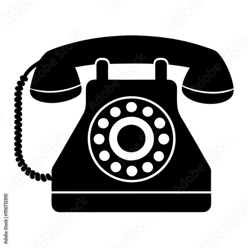 A vintage rotary dial telephones silhouette vector icon illustration on white background.