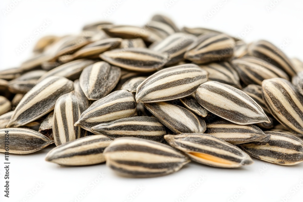 A pile of sunflower seeds isolated on a white background A pile of sunflower seeds isolated on a white background