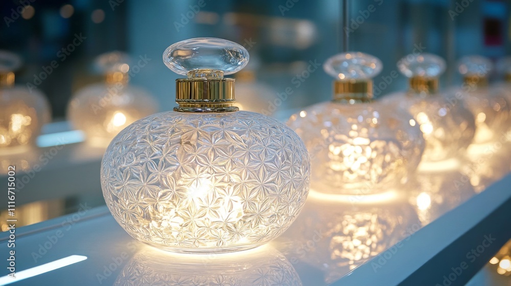 Ornate Glass Perfume Bottles with Golden Accents Ornate Glass Perfume Bottles with Golden Accents