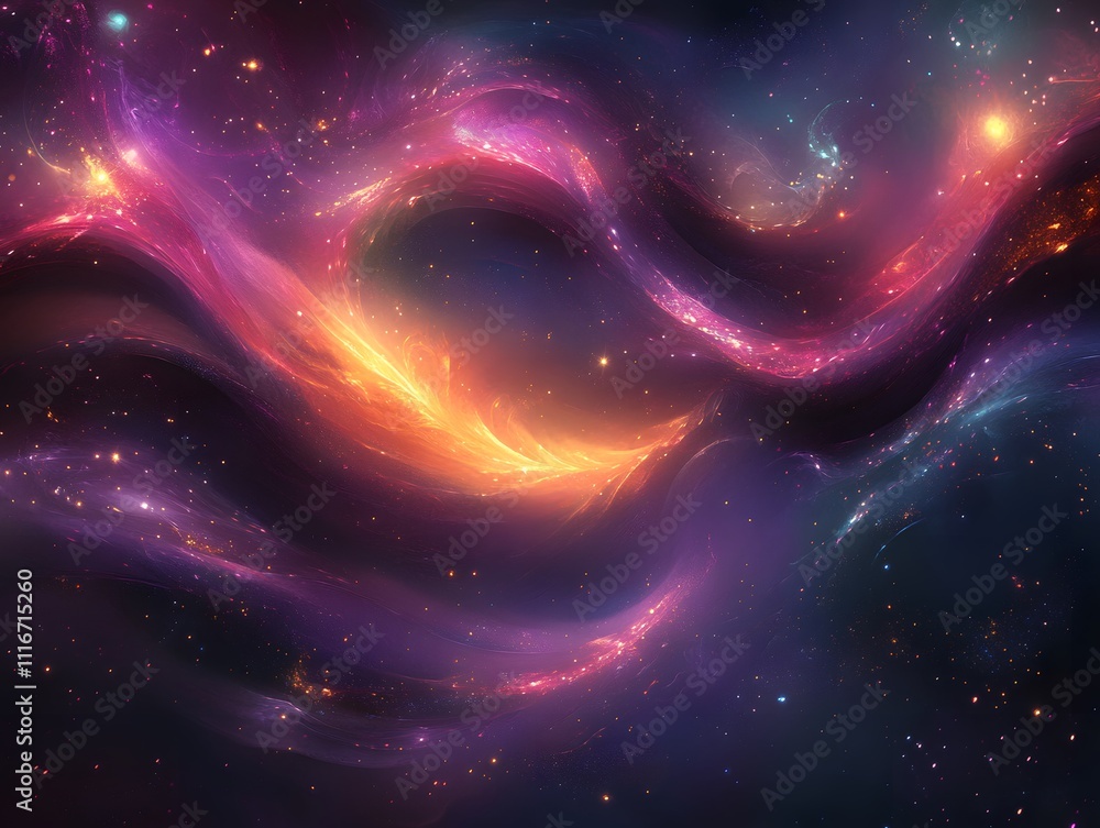 Obraz premium Mesmerizing abstract image featuring swirling golden particles in a spiral formation, evoking cosmic energy and dynamic motion against a dark background