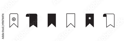 Add and remove bookmark icon set. Bookmark icon with plus and minus sign. Save and unsaved concept.