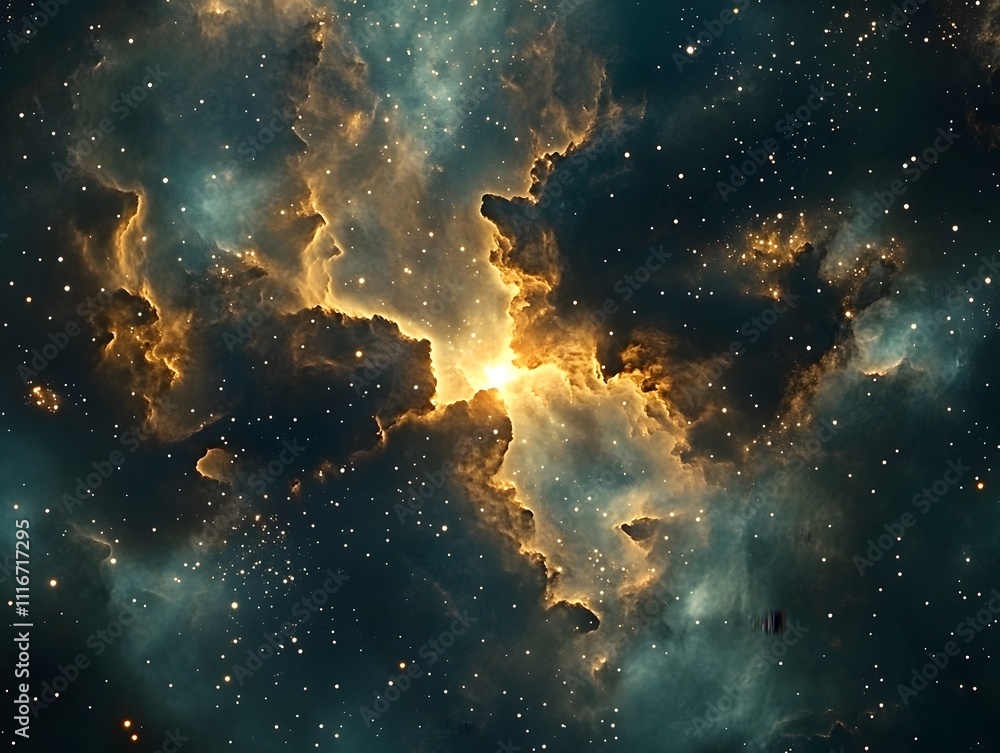 Obraz premium Mesmerizing abstract image featuring swirling golden particles in a spiral formation, evoking cosmic energy and dynamic motion against a dark background