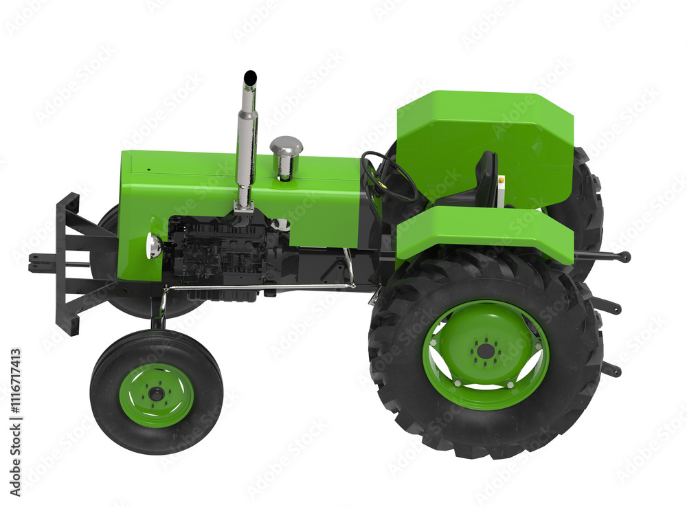 Obraz premium Green agriculture tractor isolated on transparent background