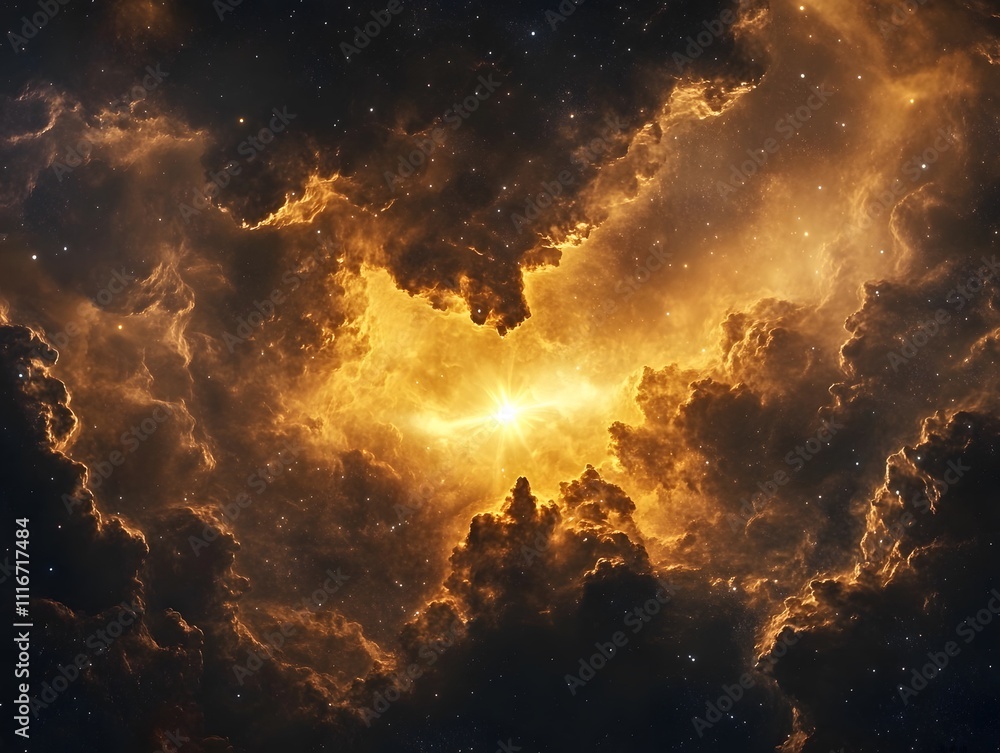 Fototapeta premium Mesmerizing abstract image featuring swirling golden particles in a spiral formation, evoking cosmic energy and dynamic motion against a dark background