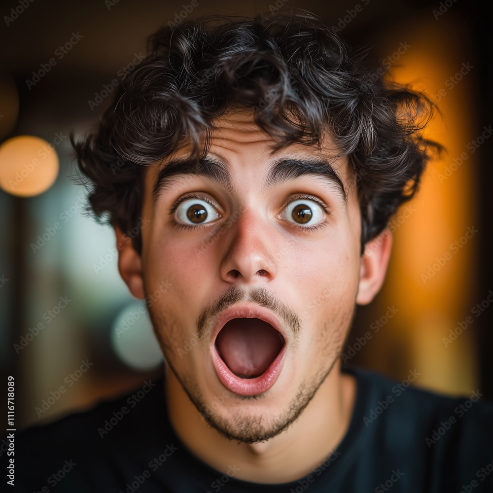 Surprised young man with wide eyes and open mouth Surprised young man with wide eyes and open mouth