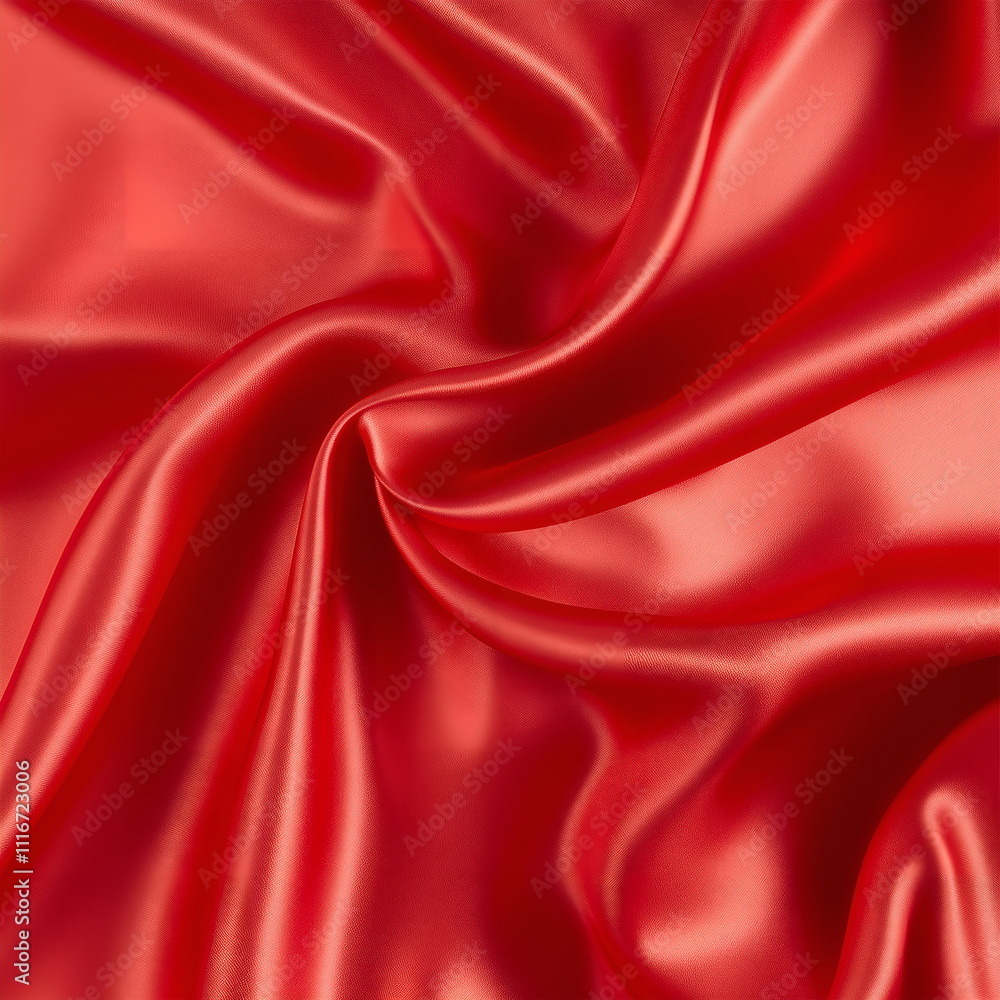 Obraz premium Red silk fabric, smooth and glossy texture, soft folds and ripples highlighted, luxurious banner layout with copy space