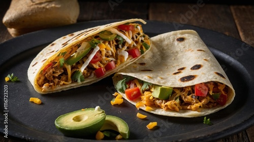 Tacos filled with savory meat and crisp vegetables rest on a rustic platter surrounded by fresh limes, tomatoes, and salsa, showcasing vibrant Mexican cuisine