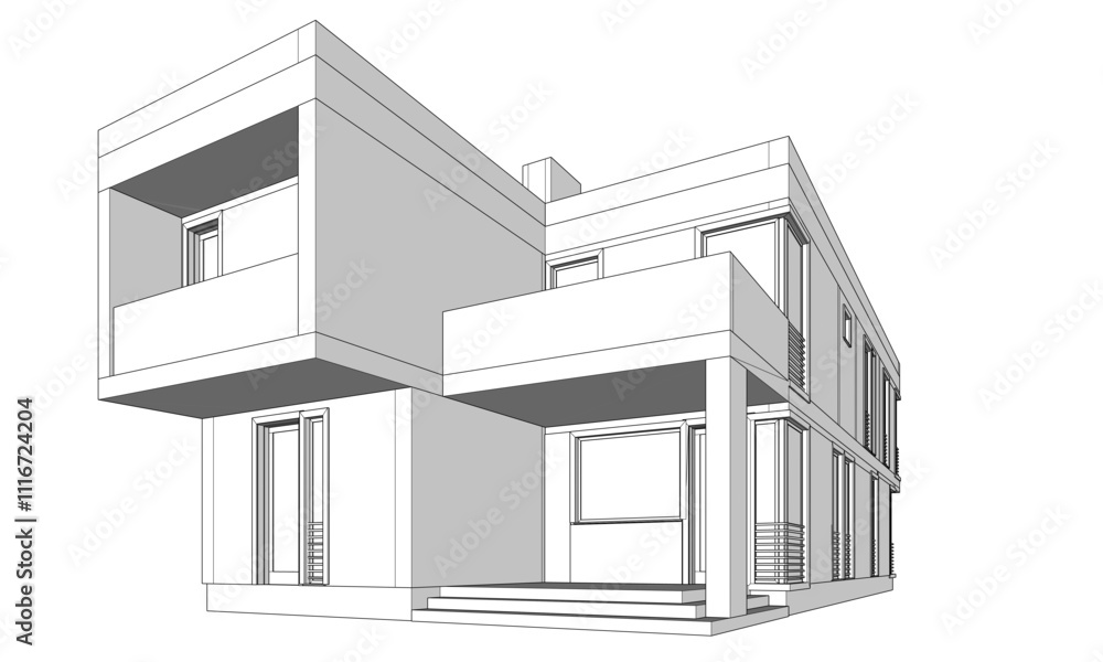 house building sketch architecture 3d illustration house building sketch architecture 3d illustration