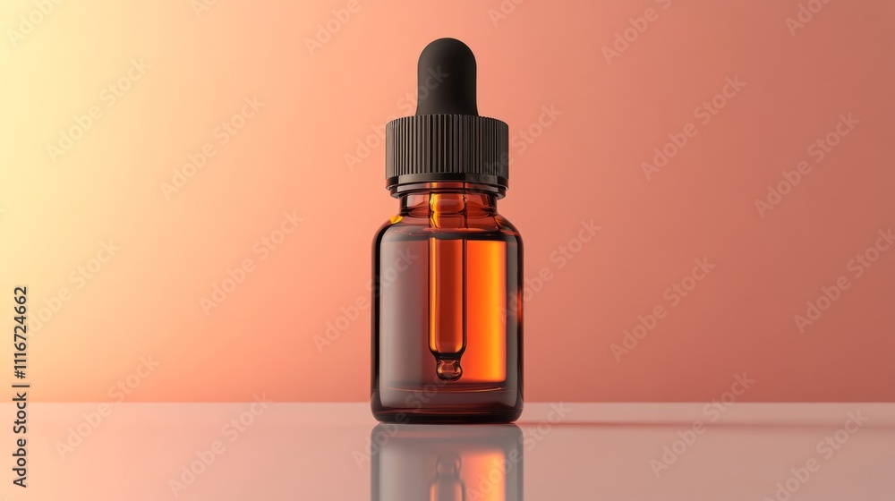 Amber Glass Dropper Bottle with Pipette on White Surface