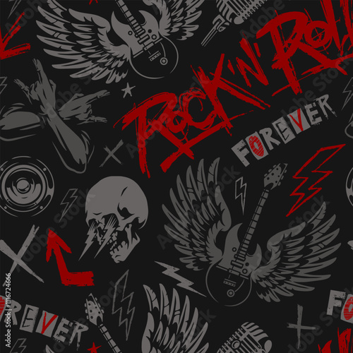 Rock and roll themed pattern with dynamic elements