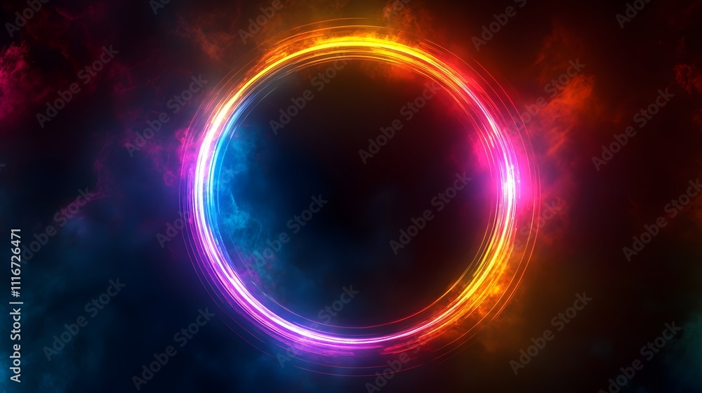 Obraz premium Futuristic abstract 3D holographic shape with fluid iridescent colors and glowing effects, creating a dynamic visual experience against a black background