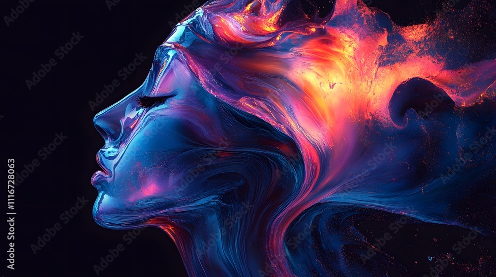 Futuristic abstract 3D holographic shape with fluid iridescent colors and glowing effects, creating a dynamic visual experience against a black background Futuristic abstract 3D holographic shape with fluid iridescent colors and glowing effects, creating a dynamic visual experience against a black background
