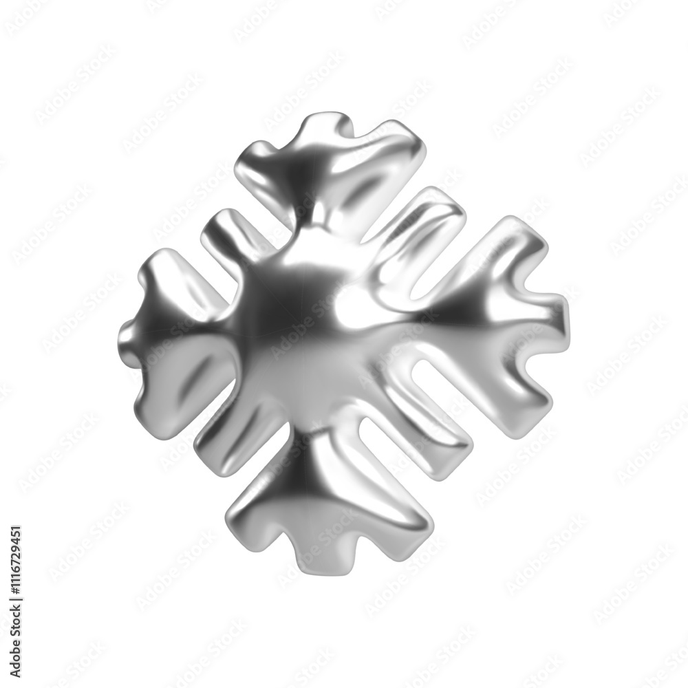 Obraz premium 3d chrome snowflake with shiny reflective silver metallic surface. Isolated vector for winter themes, Christmas, New Year, festive decorations, and Xmas holiday projects