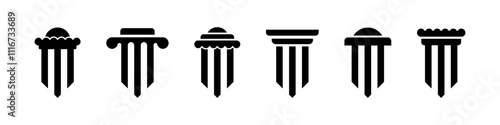 Flat black column logo set. Column silhouette. Ancient columns vector icons. Vector black column icon set. Flat style column icons