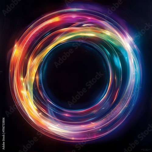 Futuristic abstract 3D holographic shape with fluid iridescent colors and glowing effects, creating a dynamic visual experience against a black background
