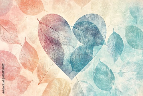 A light-filled heart design blending pastel tones and a natural leaf-inspired pattern photo