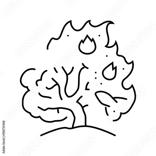 burning bush wildfire disaster line icon vector. burning bush wildfire disaster sign. isolated contour symbol black illustration