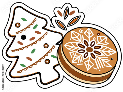 Christmas Gingerbread Cookies Illustration - Festive Design, Brown & White.